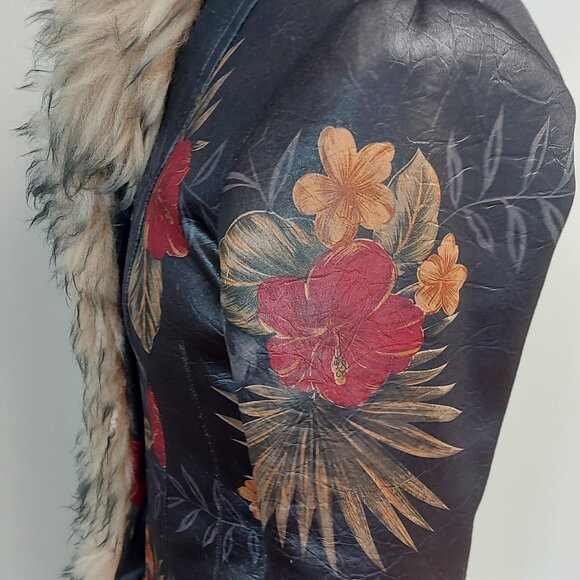 Vintage Zip Front Floral Jacket with Fur Trim - Size S - Picture 7 of 8